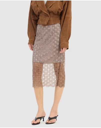 ROTATE - Scallop Sequin Midi Skirt