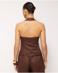AERE - Ana Linen Button Front Halter Top