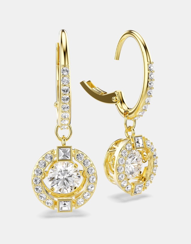 Swarovski - Una Angelic Drop Earrings, Round Cut, White, 18K Gold Finish