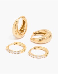 Lovisa - Waterproof Gold Plated Stainless Steel Cubic Zirconia & Chubby Huggie Earrings Set