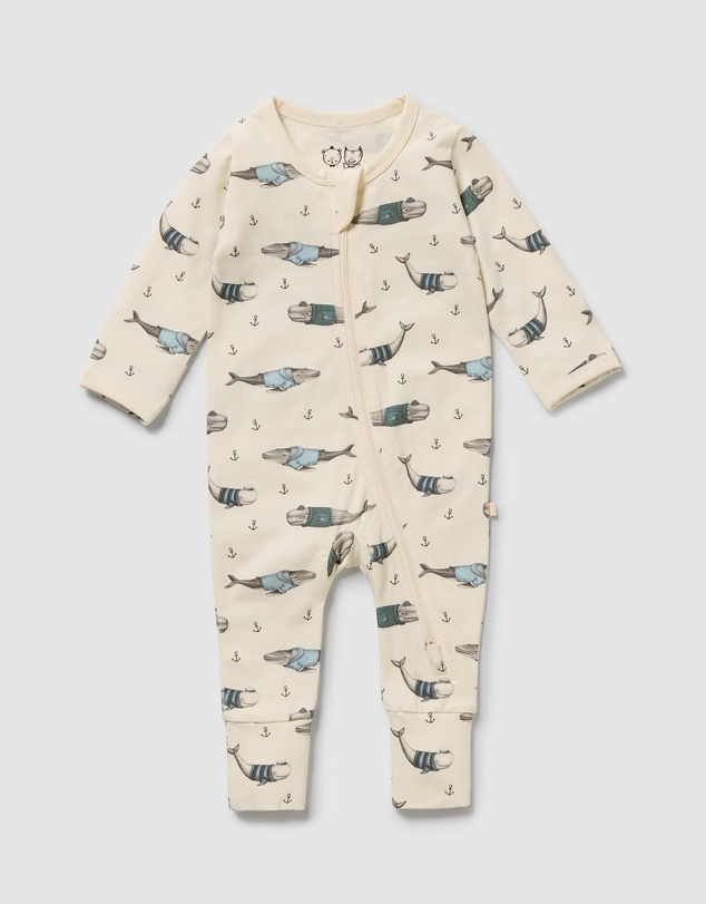 Wilson & Frenchy - Woolly Whales Organic Zipsuit With Feet - Babies