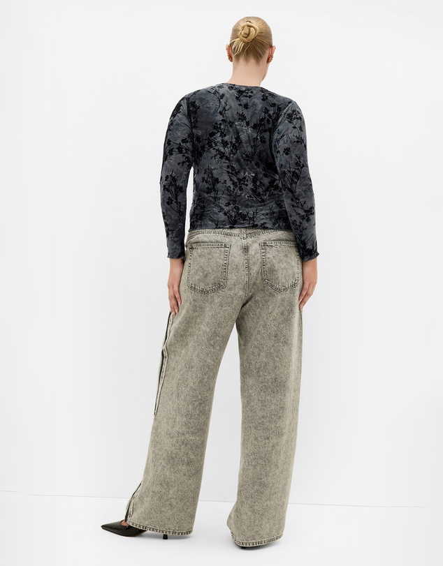 City Chic - Plus size Devore Flock Print Top - smoke