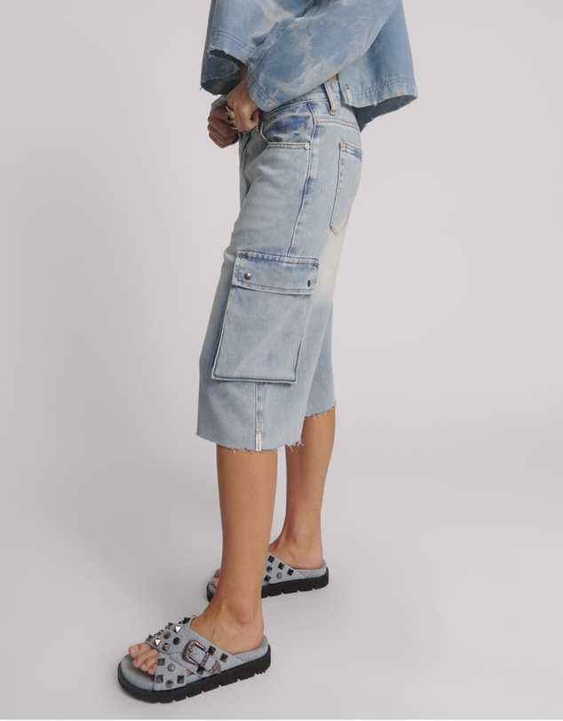 ONE TEASPOON - Skater Girl Low Waist Super Long Leg Denim Jorts - Soft Blue