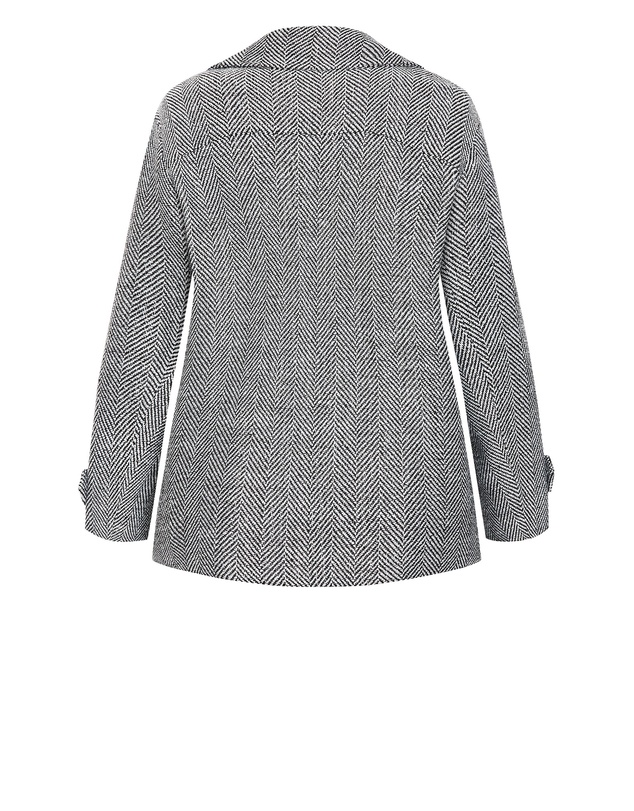 City Chic - Plus size Lola Short Herringbone Melton Coat - black