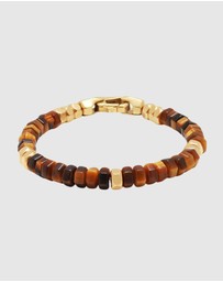 Nialaya Jewellery - Men's Hexagon Beaded Bracelet with Tiger Eye and Gold