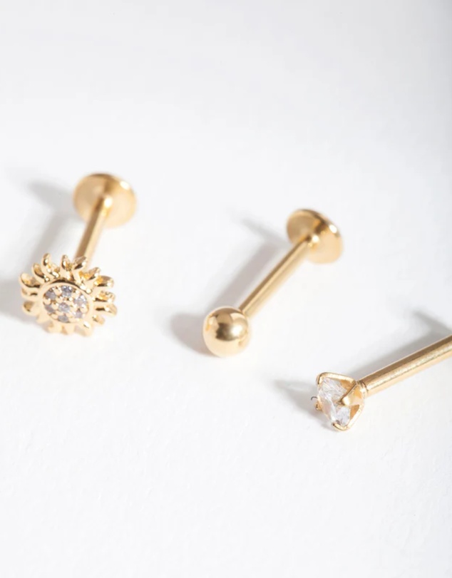 Lovisa - Gold Surgical Steel Cubic Zirconia Sun Flat Back Earring Pack