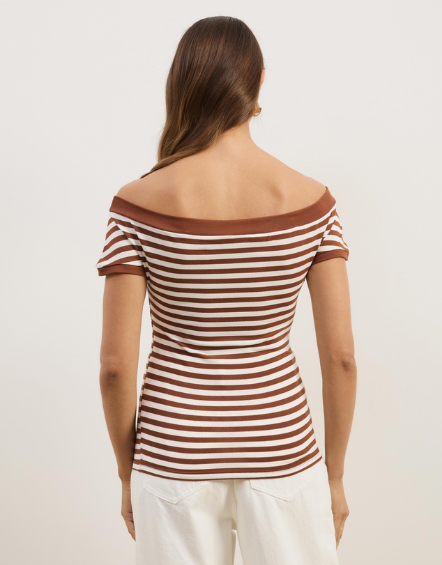 Atmos&Here - Esme Stripe Jersey Off Shoulder Top