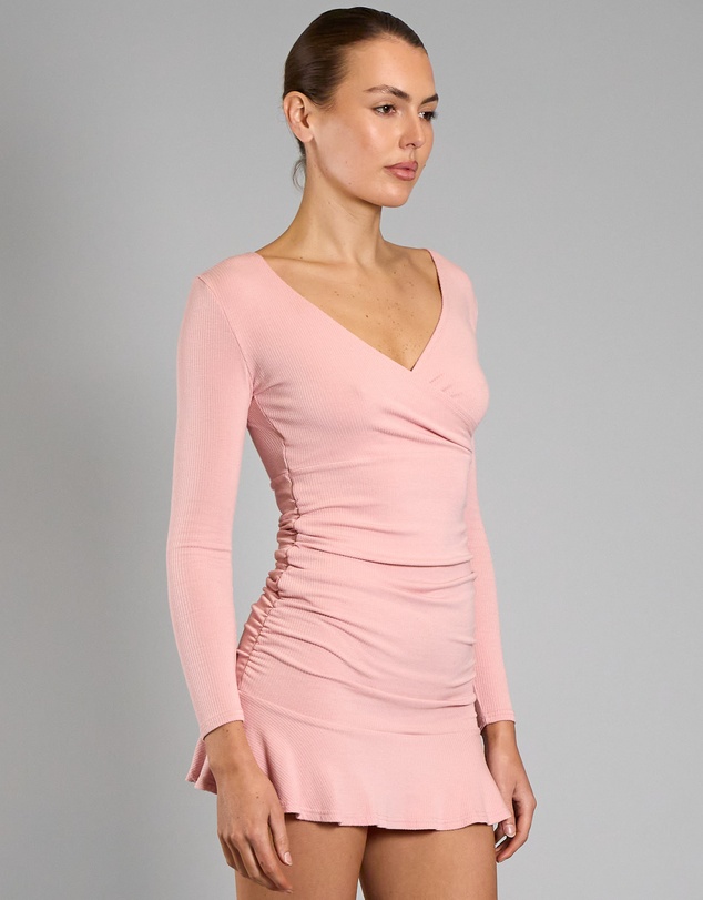 Love and Nostalgia - Ruby Cross Over Mini Dress - Pink
