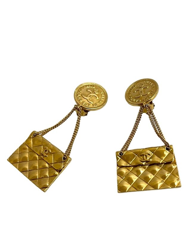 Pre-Loved by Azura Reborn - Pre-Loved CC Gold Plated Classic Quilted Flap Medallion Clip On Earrings