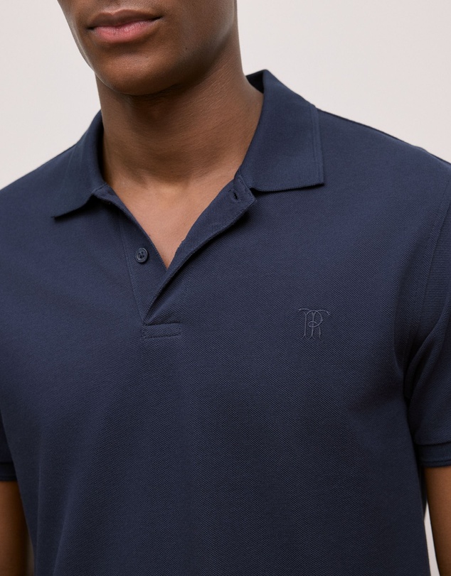 Trenery - Pique Monogram Short Sleeve Polo in Navy