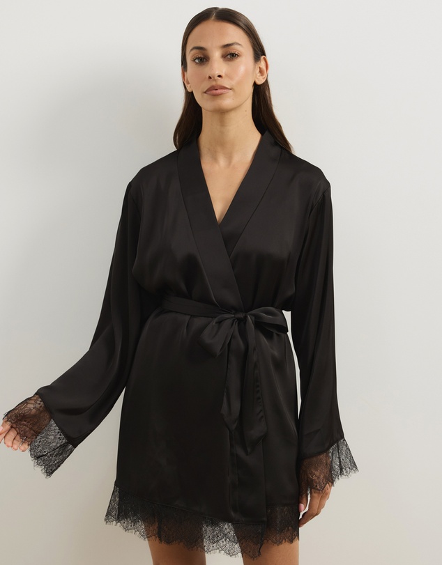 Atmos&Here - Pearl Lace Trim Satin Robe