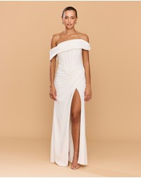 CATHERINE FERRARO - Sapphire Off Shoulder Gown