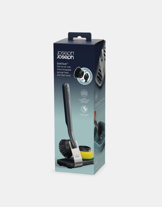 Joseph Joseph - SinkTech™ Dish Brush and Sponge Set with Large Stainless Steel Storage Stand