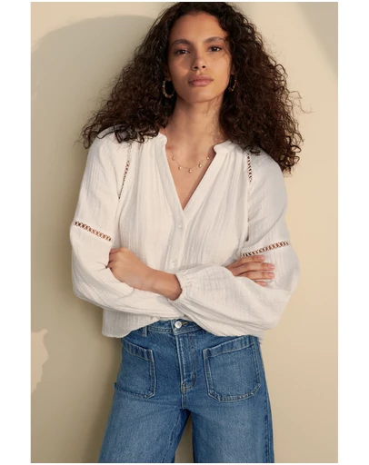 NEXT - Button Down Long Sleeve 100% Cotton Doublecloth Blouse