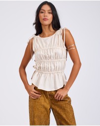 ONE TEASPOON - Evelyn Gathered Ruched Tie Top - Cream