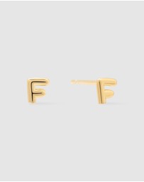 Wanderlust + Co - Alphabet Bubble Gold Stud Earrings - Letter F