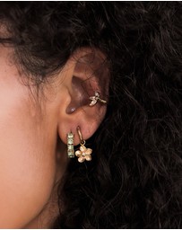 Elli Jewelry - Earrings Single Earcuff Crystal Flower 925 Sterling Silver Gold-Plated