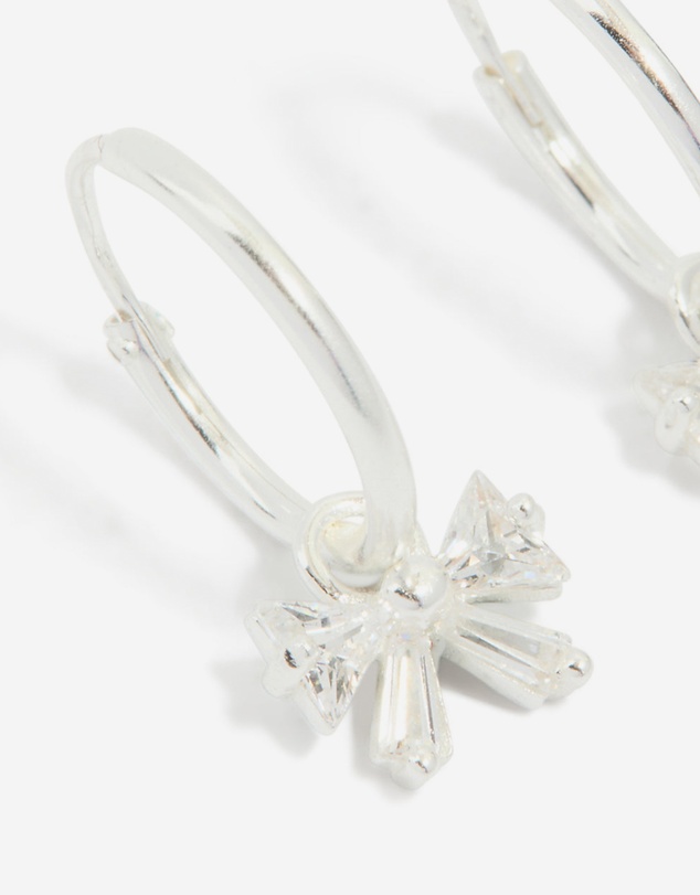 Lovisa - Sterling Silver Cubic Zirconia Bow Charm Huggie Earrings