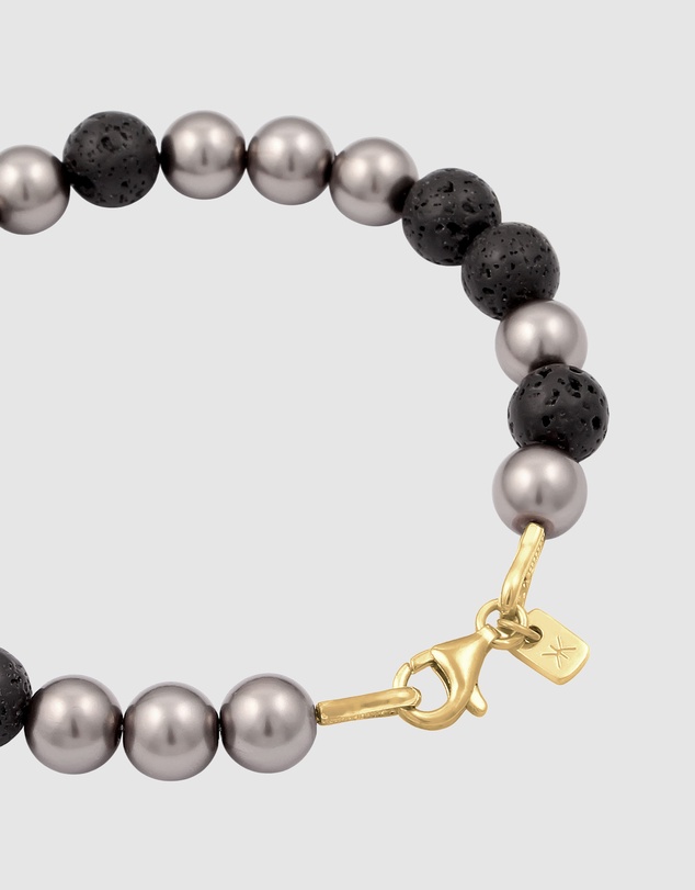 Kuzzoi - ICONIC EXCLUSIVE - Lava Beads and Pearl Bracelet in Gold-Plated 925 Sterling Silver
