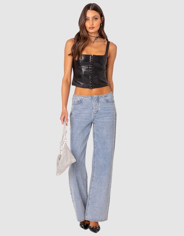 EDIKTED - PU Corset With Front Hook and Eye Closure