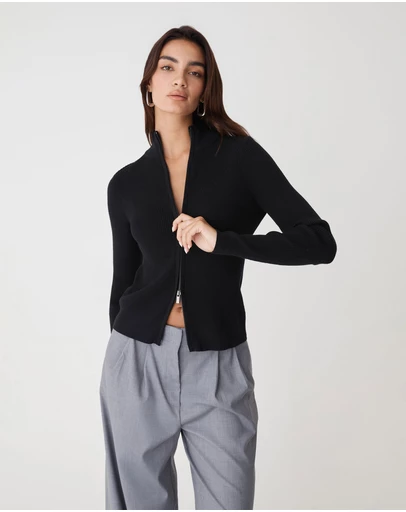 Forcast - Blake Ribbed Zip Cardigan