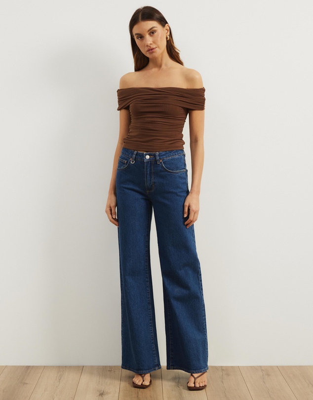 Atmos&Here - Elka Short Sleeve Mesh Off Shoulder Top
