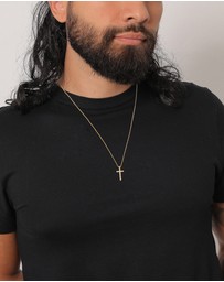 Kuzzoi - ICONIC EXCLUSIVE - Necklace Men Cross with Crystals in 925 Sterling Silver Gold Plated