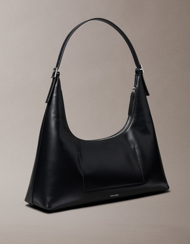 Calvin Klein - Monogram Logo Emblem Leather Shoulder Bag