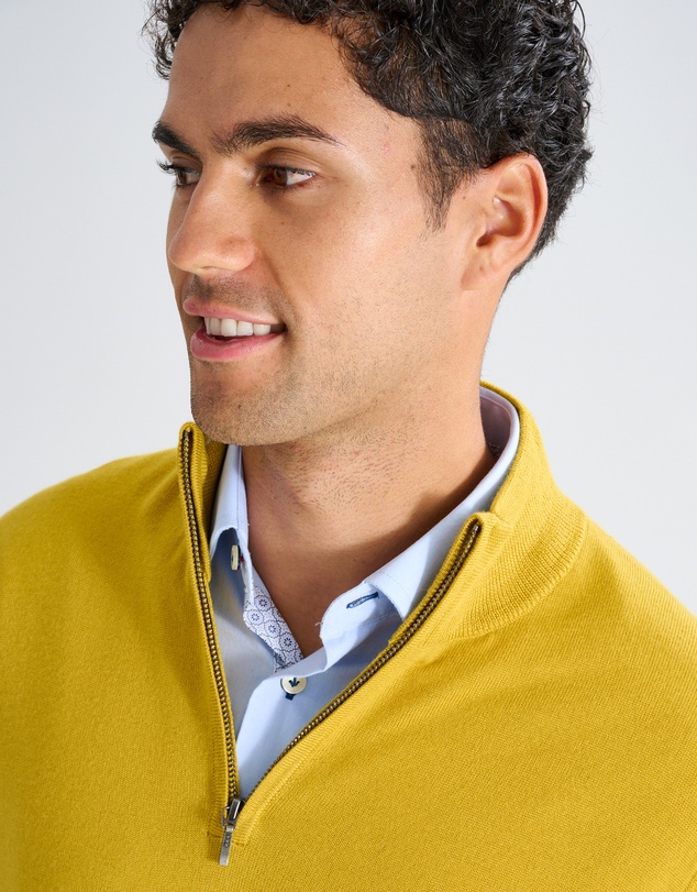 3 Wise Men - 3 Wise Men Harvey Zip Neck Merino Knit - Mustard