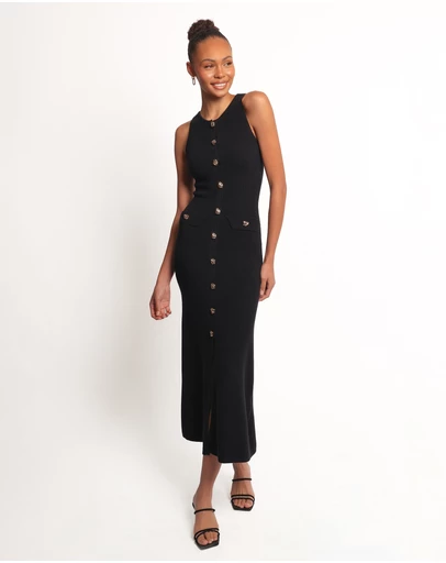 Petal & Pup - Aspen Button Up Knit Dress - Black