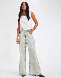ONE TEASPOON - Love Machines Mid Waist Super Wide Leg Denim Jeans - Ambrosia Blue