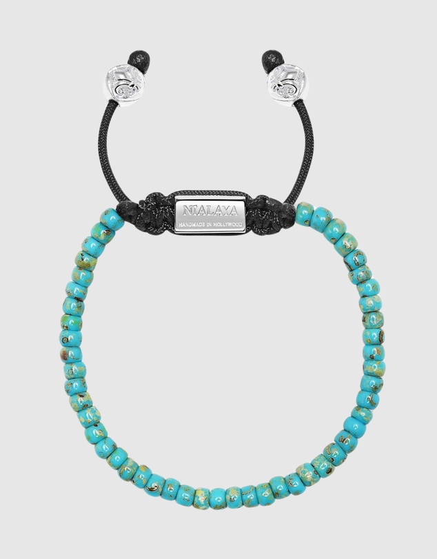 Nialaya Jewellery - Men's Miyuki Beaded Bracelet with Turquoise and Silver