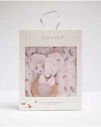 Little Stuff - Butterfly Garden Jersey Wrap With Teether Gift Set