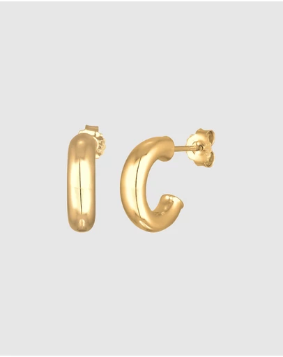 Elli Jewelry - Earrings Creoles Studs Chunky In 925 Sterling Silver Gold Plated
