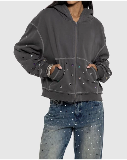 Jaded London - Rhinestone Embellished Oversized Hoodie