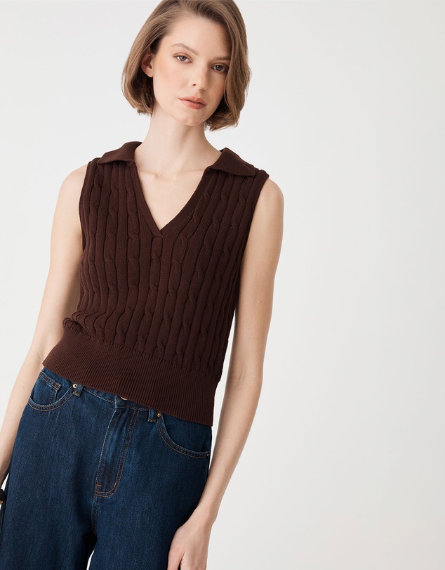 Forcast - Erin Collared Cable Knit Top
