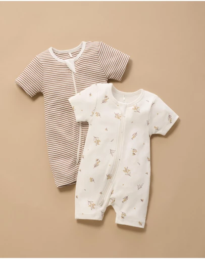 Purebaby - 2 Pack Short Zip Growsuit -Babies