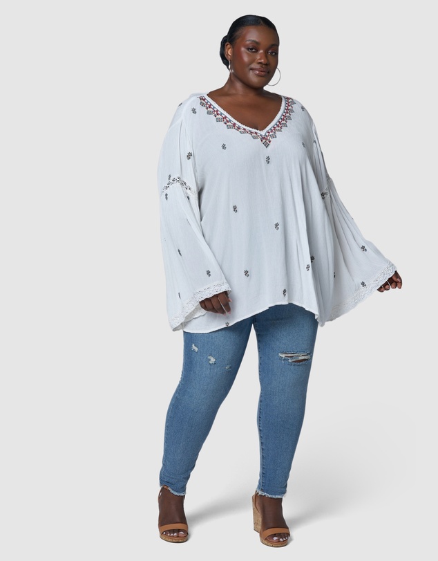 The Poetic Gypsy - Sandstone Embroidered Blouse