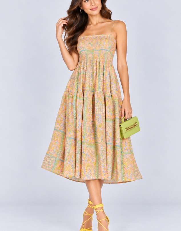 Glamorous - Paisley Smocked Tiered Midi Dress