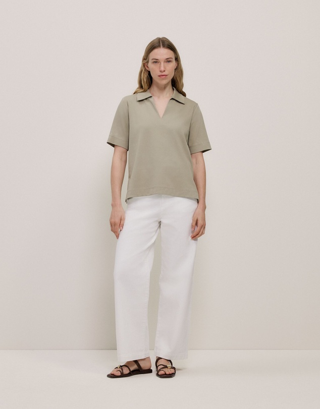 Trenery - Modal Cotton Collared T-shirt in Olive Brown