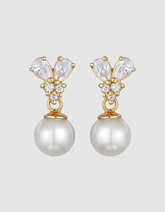 Elli Jewelry - Pearl and Zirconia Drop Earrings in Gold-Plated 925 Silver