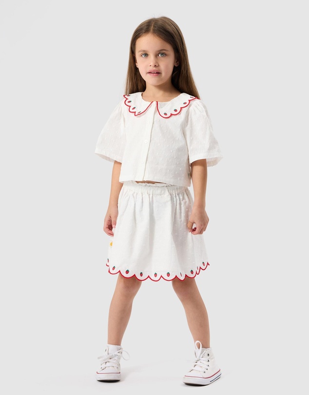 Goldie + Ace - Scallop Collar Strawberry Cropped Blouse - Babies-Kids