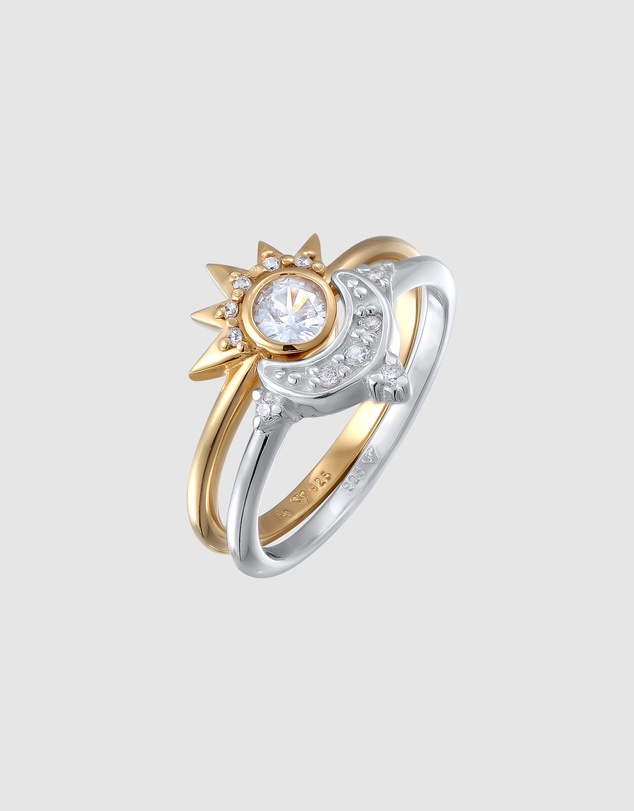 Elli Jewelry - Ring Set Zirconia Sun and Moon 925 Sterling Silver