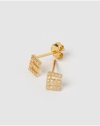 Izoa - Alphabet Mini Letter E Stud Earrings Gold