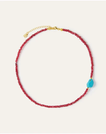 Ottoman Hands - Felice Red Jade and Turquoise Beaded Necklace