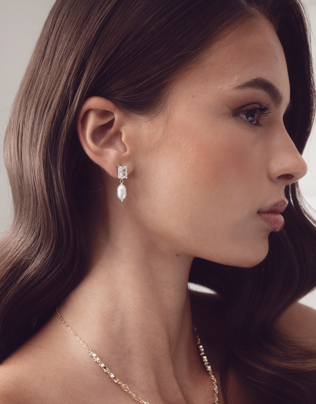 The White Collection - Helena - Freshwater Pearl Gold Bridal Earrings