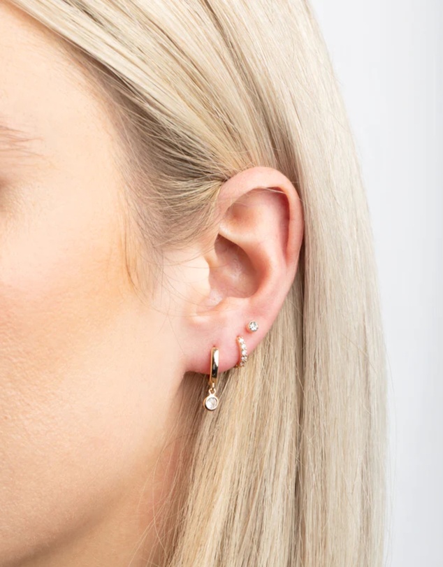 Lovisa - Gold Clear Stud & Huggie Earring Stack Pack