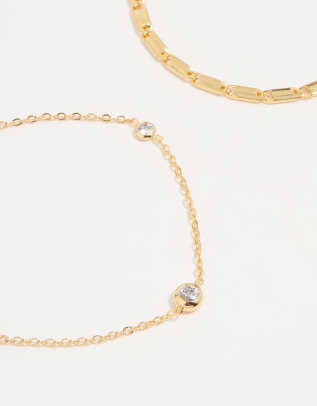 Lovisa - Gold Plated Cubic Zirconia & Chain Bracelets 2-Pack