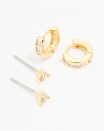 Lovisa - Gold Plated Cubic Zirconia Stud & Huggie Earrings 2-Pack