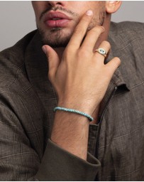 Nialaya Jewellery - Men's Miyuki Beaded Bracelet with Turquoise and Silver
